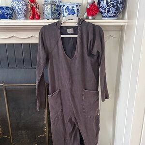 Free People Movement washed black Hot Shot Hooded Onesie